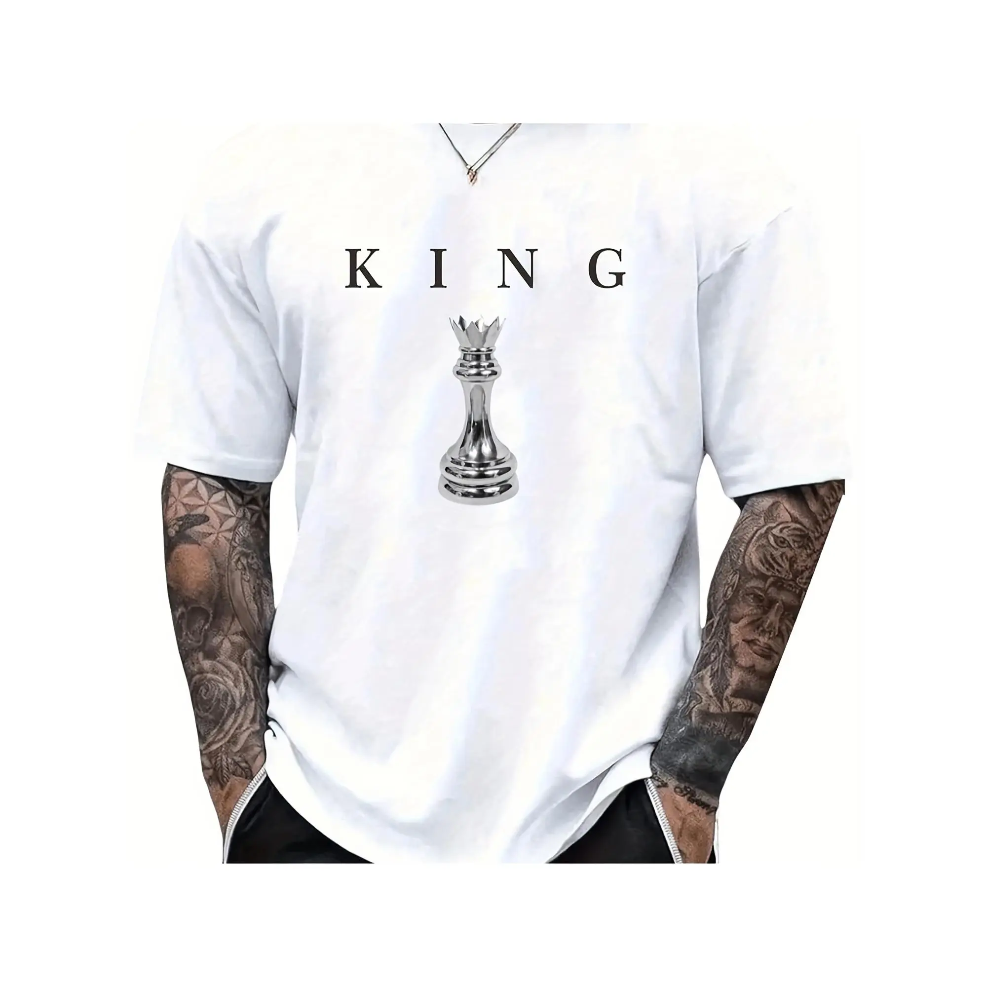 THE KING Men's Chess T-Shirt with Chess Piece Print (King, Queen, Rook, Pawn) - Soft Breathable Cotton Casual Round Neck Tee Suitable for Chess Tournaments & Casual Attire - Year-Round 180G