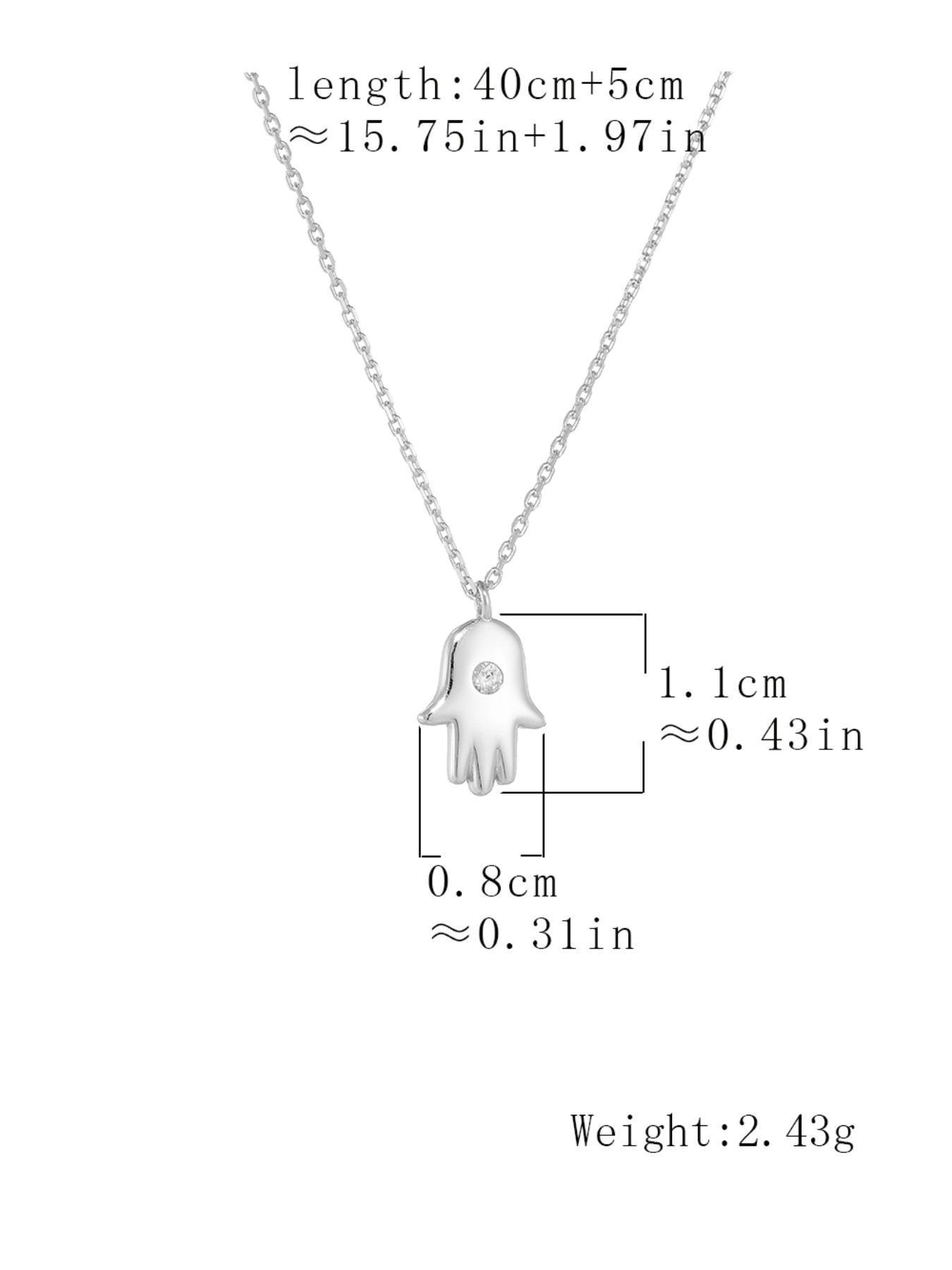 925 Sterling Silver Hamsa Hand Design Pendant Necklace, Rhinestone Decor Fashion Jewelry for Party, Daily Decor, Trendy All-match & Exquisite Jewelry for Birthday Gift