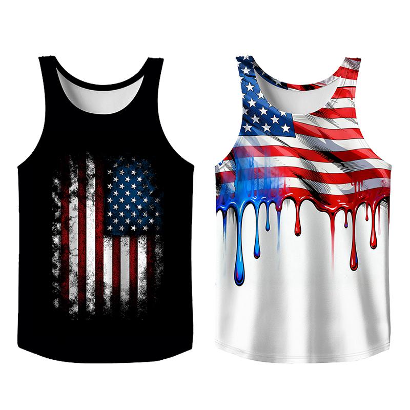 Stylish 2 Pack USA Flag Print Tank Top, Summer Men Clothes Slim Fit Apparel, Trendy T-shirts Big and Tall Gym Workout Running Tee, Comfy Casual Sleeveless