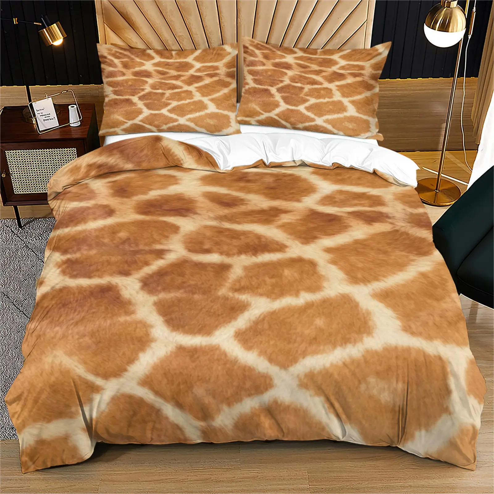 2/3Pcs Realistic Giraffe Fur Print Duvet Cover Set, African Wildlife Animal Skin Pattern Bedding Set, Quilt Cover with Pillow Shams, No Filler, Soft Breathable All Season Bed Linen, Machine Washable, Multiple Sizes