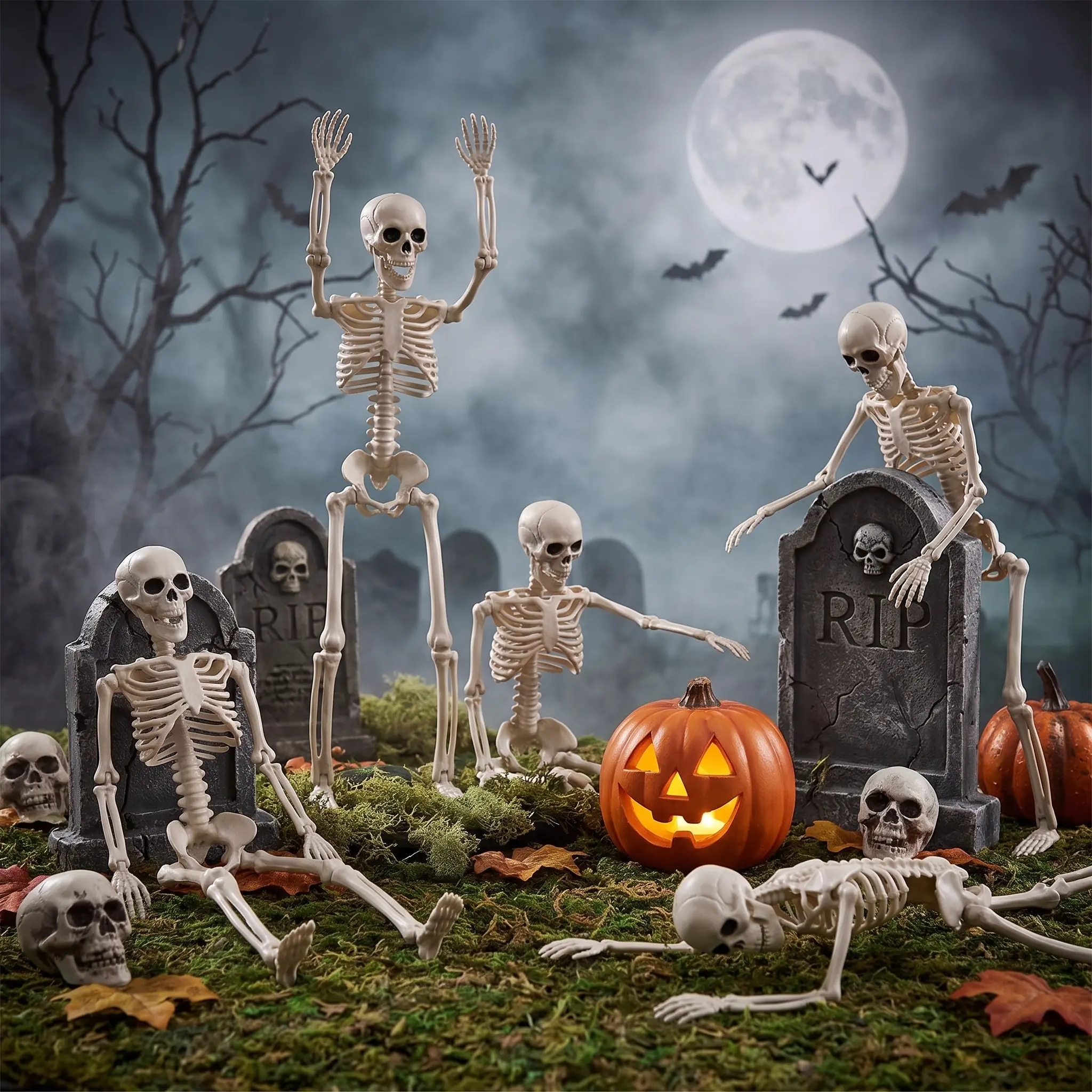 Articulated Skeleton Prop with Adjustable Joints, Lifelike Halloween Decor for Yard & Haunted House, Poseable Bone Figure for Adults