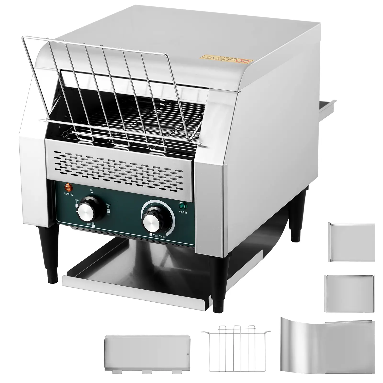 Commercial Heavy Duty Stainless Steel Conveyor Toaster 300 Slices/Hour 1800W 110V with 7 Temperature & 3 Speed Settings for Restaurant Bakery Silver