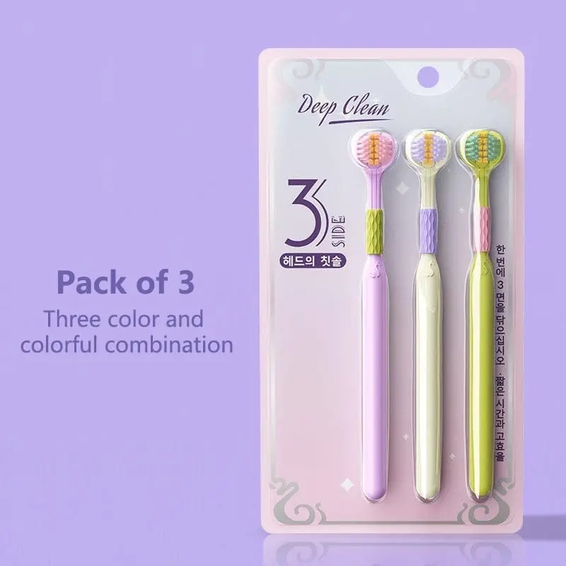 1box 3pcs Three-sided soft bristle toothbrush Soft Toothbrushes 360° cleaning of dental stains Tongue cleaning