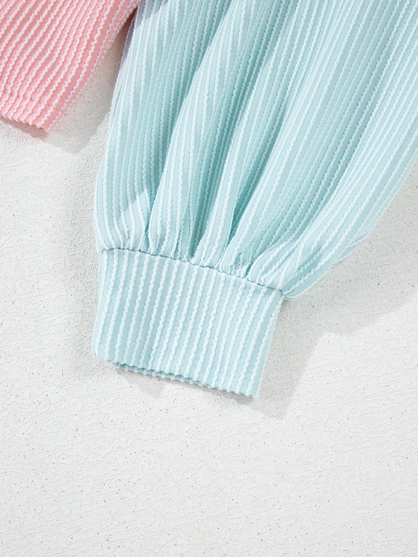 Women's Colorblock Striped Print Knit Fitted Sweatshirt, Casual Long Sleeve Round Neck Pullover for Spring & Fall, Ladies Clothes for Daily Wear Top