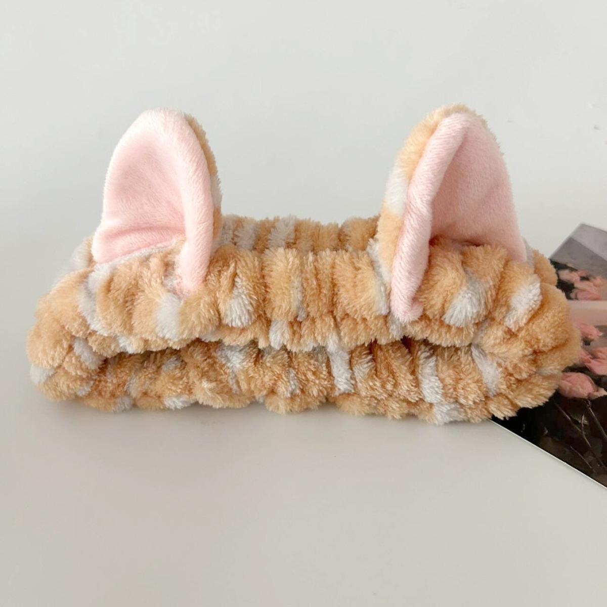 3 Pcs Cute Cat Ear Leopard Print Plush Headband For Women Girls Spa Washing Face and Makeup Headband Elastic Moisture Resistant Sleeves Wrist Strap