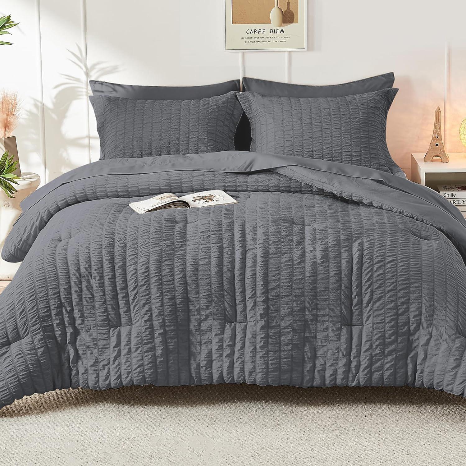 Seersucker Queen Comforter Set 2/3PCS Unique Texture, Lightweight & Skin-Friendly All-Around