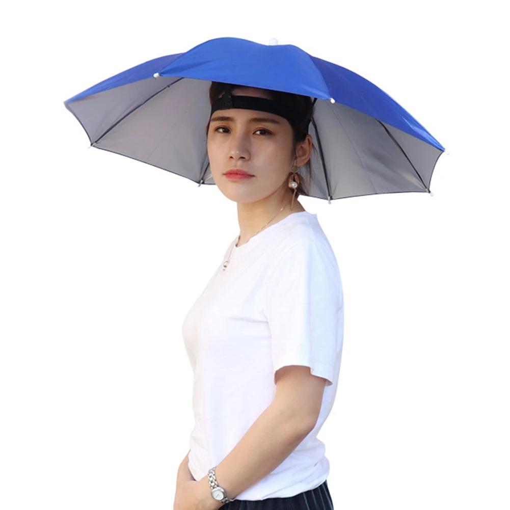 Oversized Hands-Free Umbrella HatAdjustable Sun Rain Cap,7-Rib Anti-UVWaterproof Headwear for Fishing Gardening GolfSunshade Outdoor