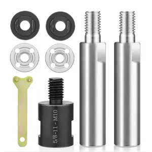8-Piece Angle Grinder Extension Rod Set, 3/8" M10 Threaded Axis Connector Kit, Includes Wrench, Adapter, Flange Nuts, for 100 Series Grinders