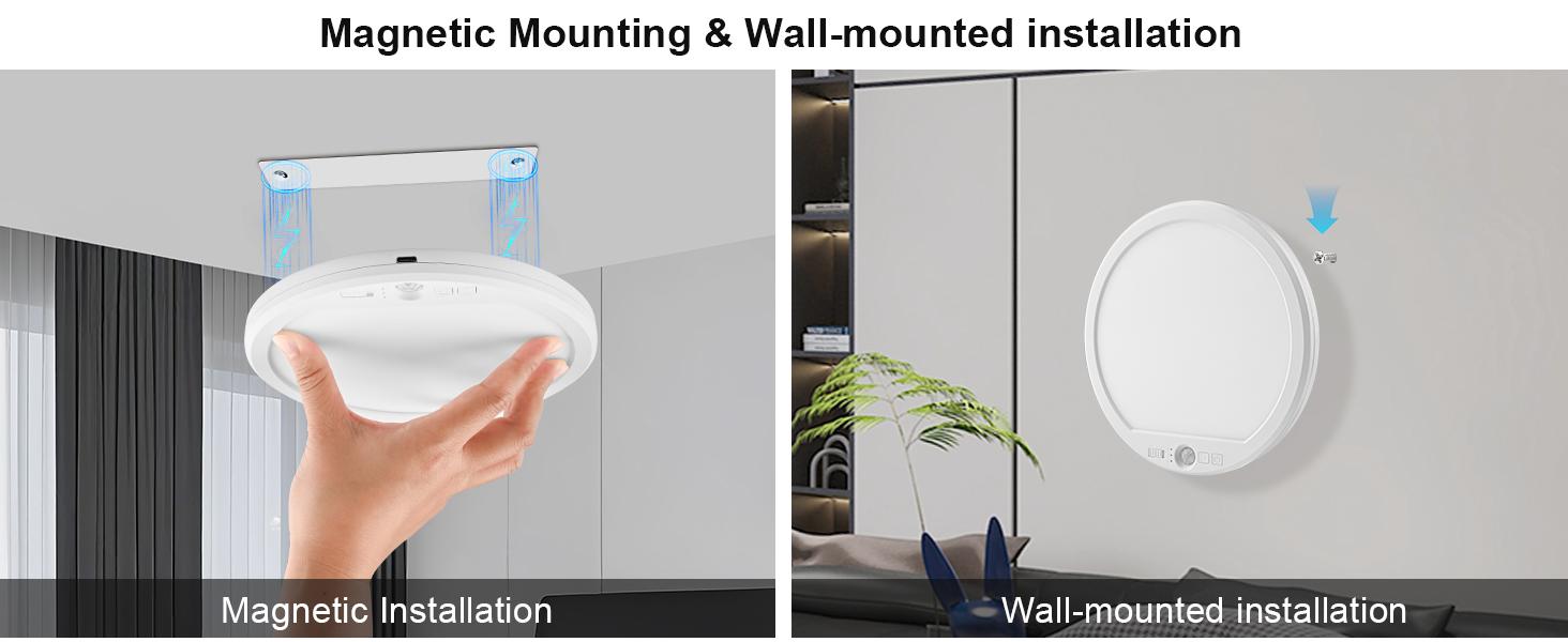 Rechargeable Motion Sensor Ceiling Light with Remote, 3000K 4000K 6500K Magnetic No Wiring LED Ceiling Light Battery Powered for Shower Stairs Hallway Porch Pantry Garage Patio Shed
