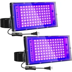 2 Pack 100W UV Black Light, IP65 Waterproof, Glow Party Light, Stage Lighting, Halloween, Body Paint, Fluorescent Poster, Neon Glow
