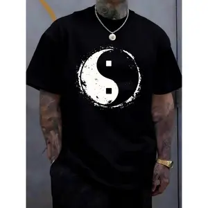 Unisex Yin Yang Graphic T-Shirt, Vintage Style Balance Symbol Print, Casual Short Sleeve Crew Neck Tee, Soft Breathable Fabric, Minimalist Streetwear Top for Daily Wear, Comfortable Classic Design for Men and Women
