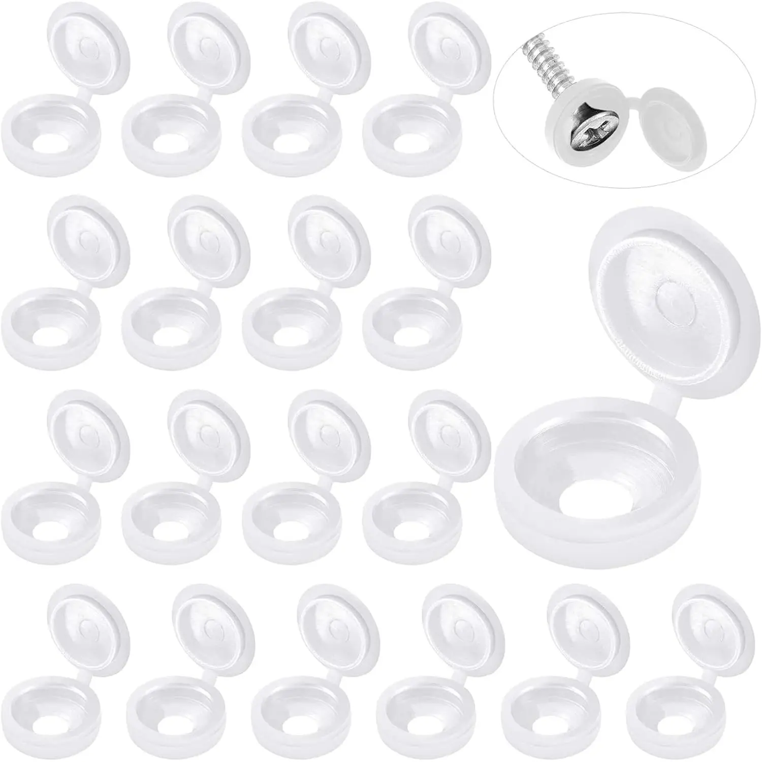 100 count Hinged Screw Cover Caps Plastic Shutter Fold Screw Snap Covers Washer Flip Tops(Large,White)