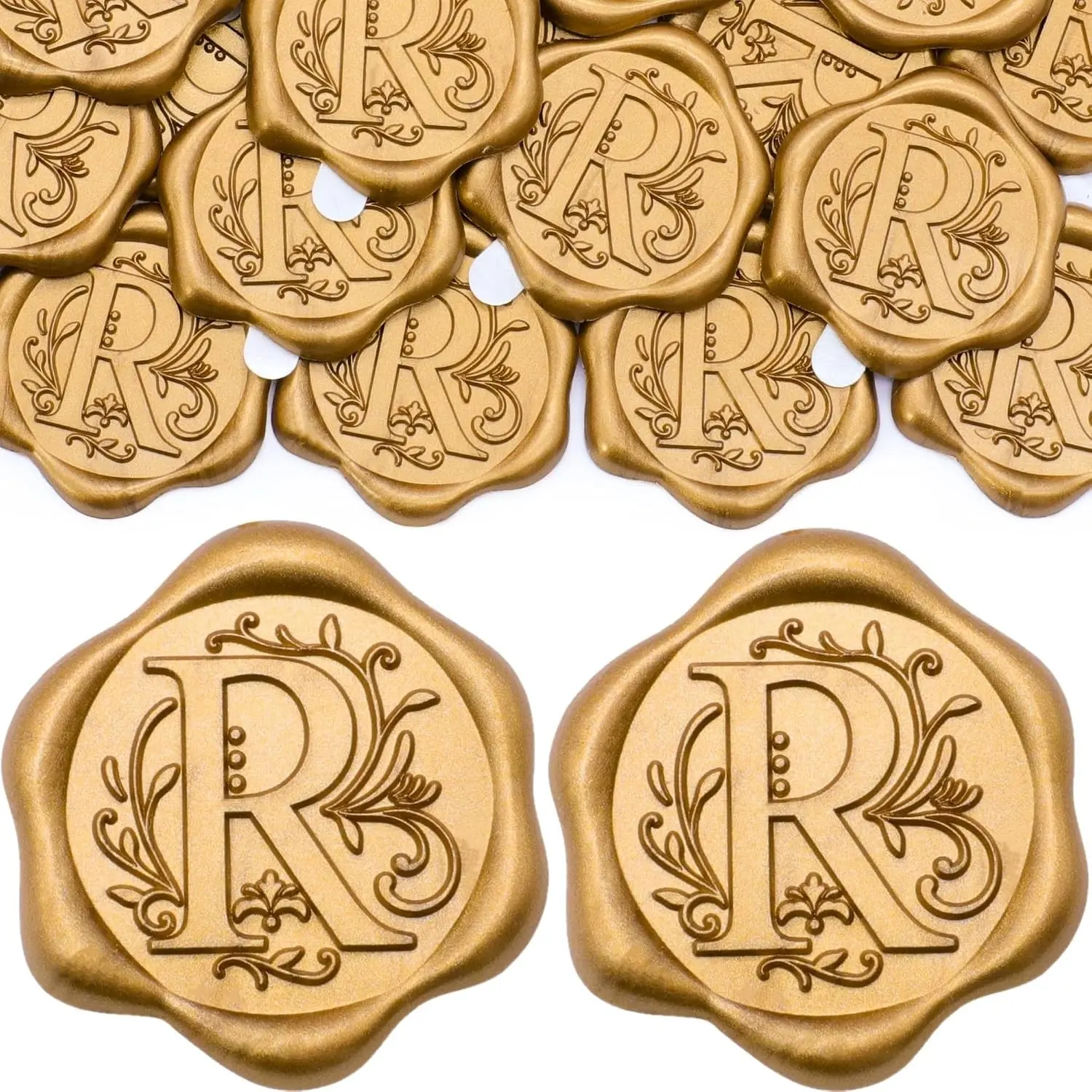 50 Pack Letter R Wax Seal Stickers, Antique Gold Initial Alphabet Self-Adhesive Wax Seal Stickers for Wedding Party Invitation Envelopes