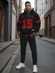 Trendy Digital Print Hoodie Set, Casual Long Sleeve Top & Pants, Fitted Below Ankle, Perfect for Running & Outdoor Activities