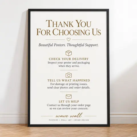 Wall Art Poster with After-Sales Care Guide, Minimalist Typography Print for Bedroom Living Room Office, Aesthetic Home Décor with Unpacking, Display and Care Instructions