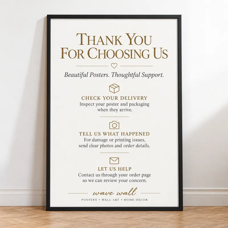 Wall Art Poster with After-Sales Care Guide, Minimalist Typography Print for Bedroom Living Room Office, Aesthetic Home Décor with Unpacking, Display and Care Instructions