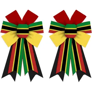 2 Pack Juneteenth Wreath Bows, Black History Month Decoration for Indoor Outdoor Home Freedom Party DIY Craft - Red Green Black Stripefidget toys