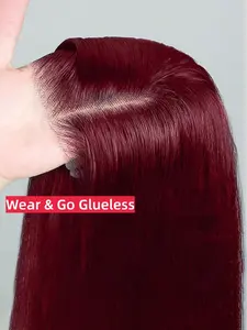 Bone Straight Human Hair wigs 99J Glueless Pre Cut 5 X 5 Lace Closure Wear And Go Brazilian Burgundy Colored Glueless Wig For Women