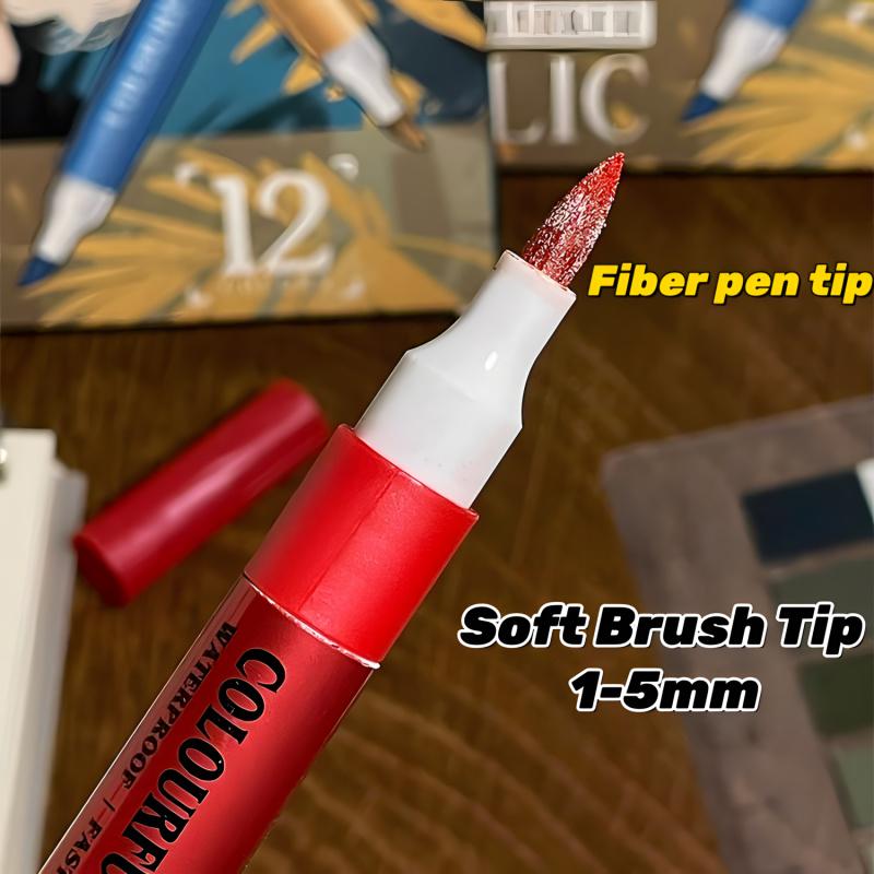 12 Colors Metallic Acrylic Paint Pens for Rock Painting, Soft Brush Tip Metallic Marker for Rock Painting, Ceramic, Glass, Canvas, Mug, Wood, Easter Egg, Waterproof Paint DIY Crafts Making, Diy Painting Supplies