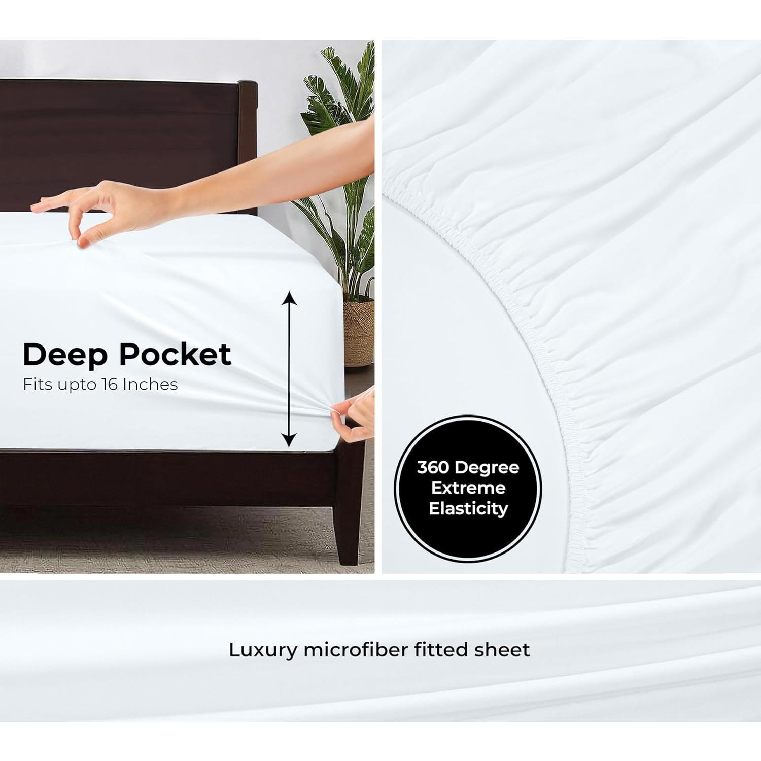 2 Pack Fitted Sheet - Elastic Sheets -  Fitted Sheet Only -Soft & Breathable - Brushed 1800 Microfiber- Stain Resistant- Hotel Quality Deep Pocket Stretches Up to 16" (, White)