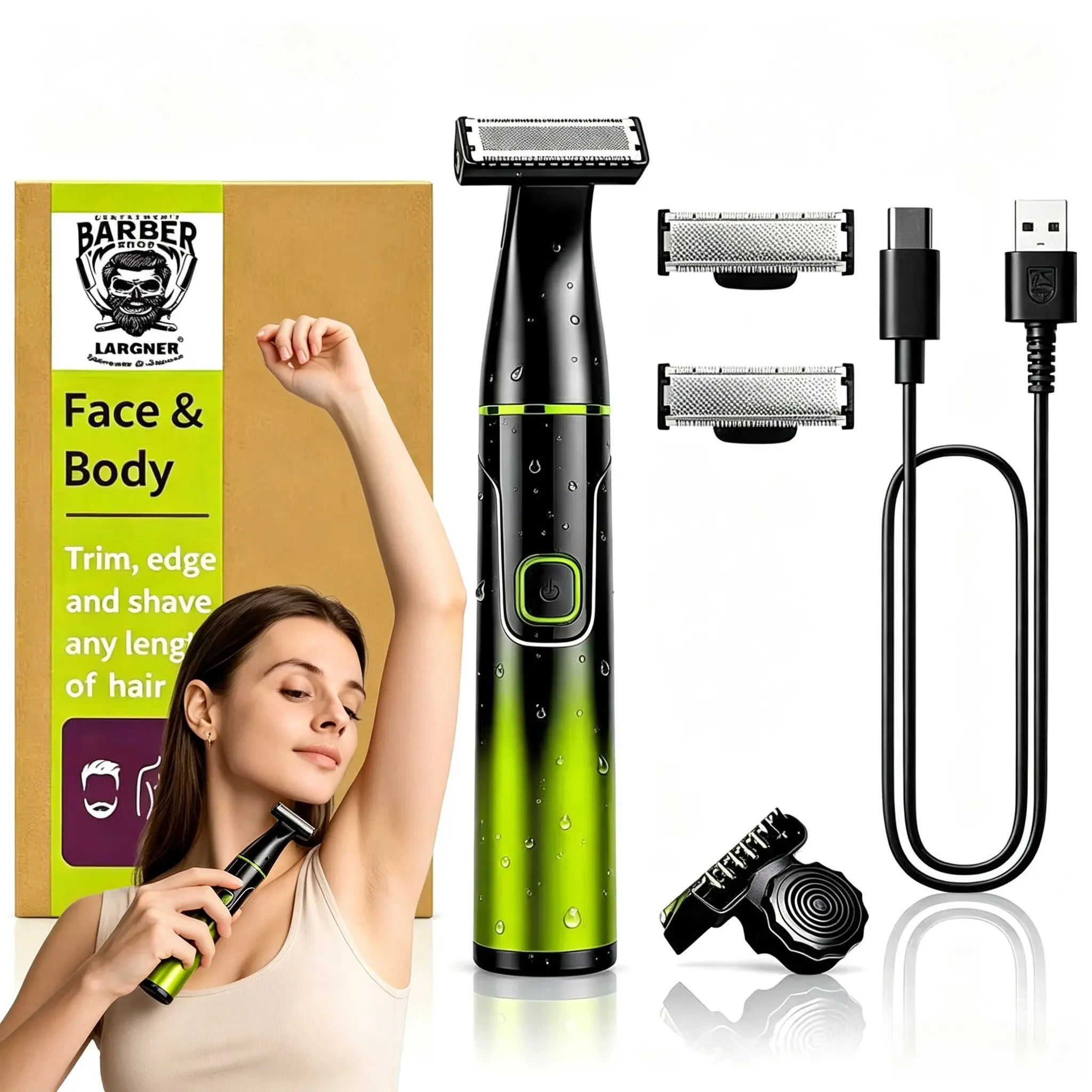 Portable Electric Trimmer for Full Body, Four-In-One Multi-Function Waterproof Hair Clipper, Men's Beard Styling and Sideburn Trimming Tool