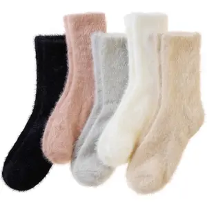 Fuzzy Socks  Women Fluffy Slipper Thick Cozy Ruffle Winter Home Sleeping Warm Thermal Comfy Socks 5 Pairs