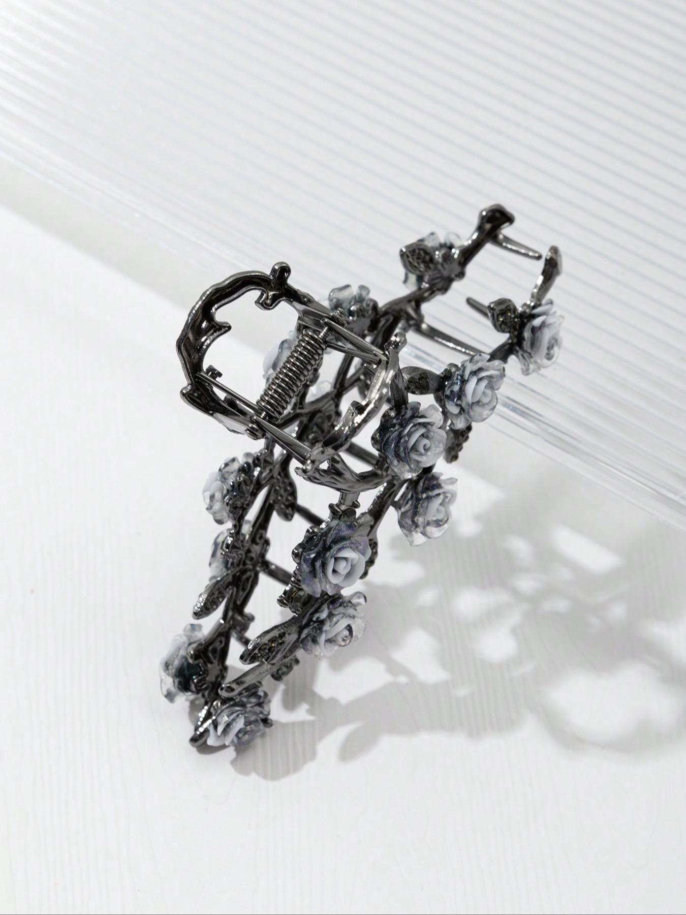 Summer Vintage Elegant Unique Rose Design Hair Claw Clip For Women, Fashion All-match Hair Accessories, Daily Decoration, Flower Hair Clips