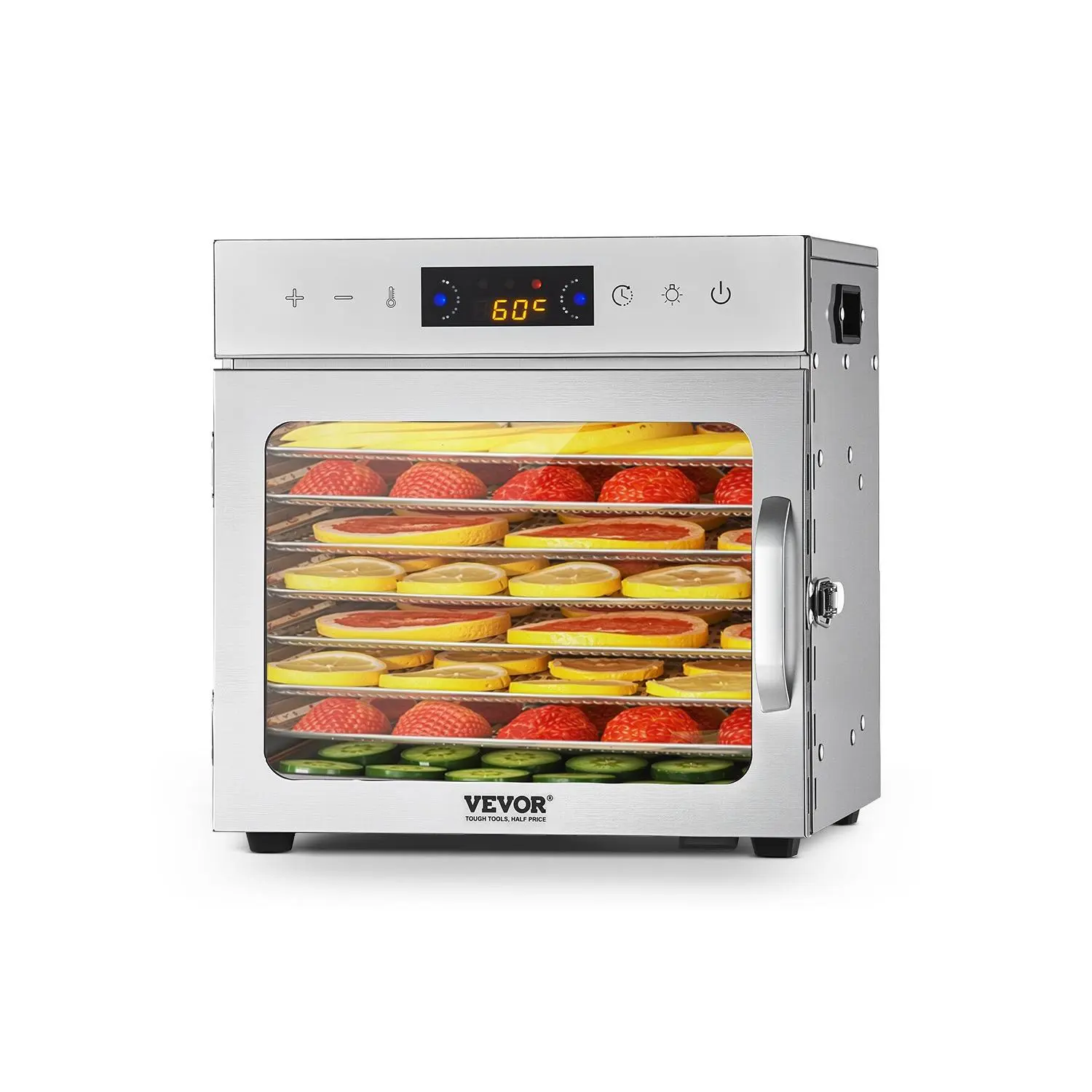 VEVOR Electric Food Dehydrator Machine with 400W Power, 8 Stainless Steel Trays, Adjustable Temp & 24-Hour Timer for Food Drying, Jerky, Dog Treats