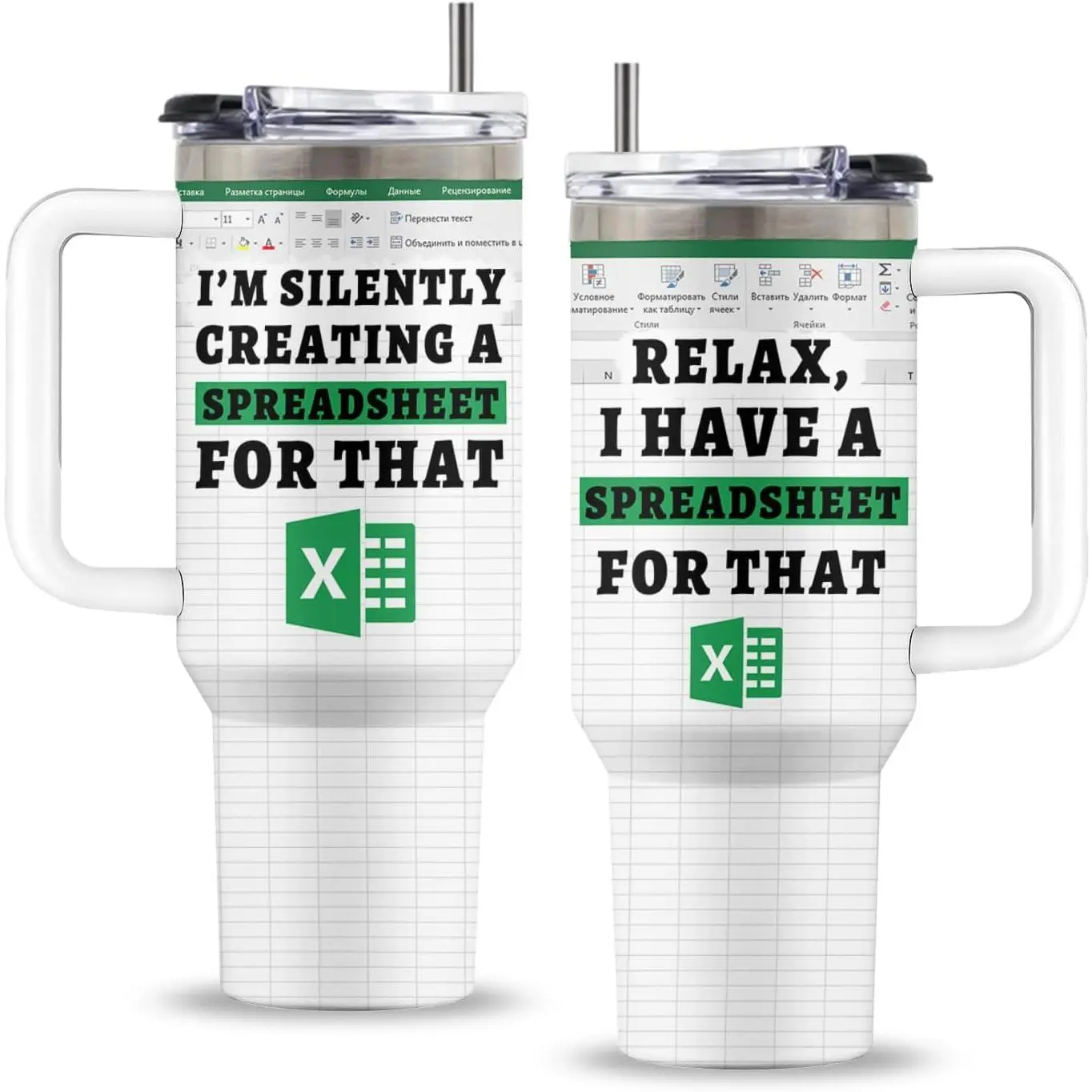 40oz Insulated Stainless Steel Accountant Tumbler Set with Handle, Straw, Leakproof Lid - Portable Vacuum Flask, Sport Drinkware, Thanksgiving Birthday Gift for Employees