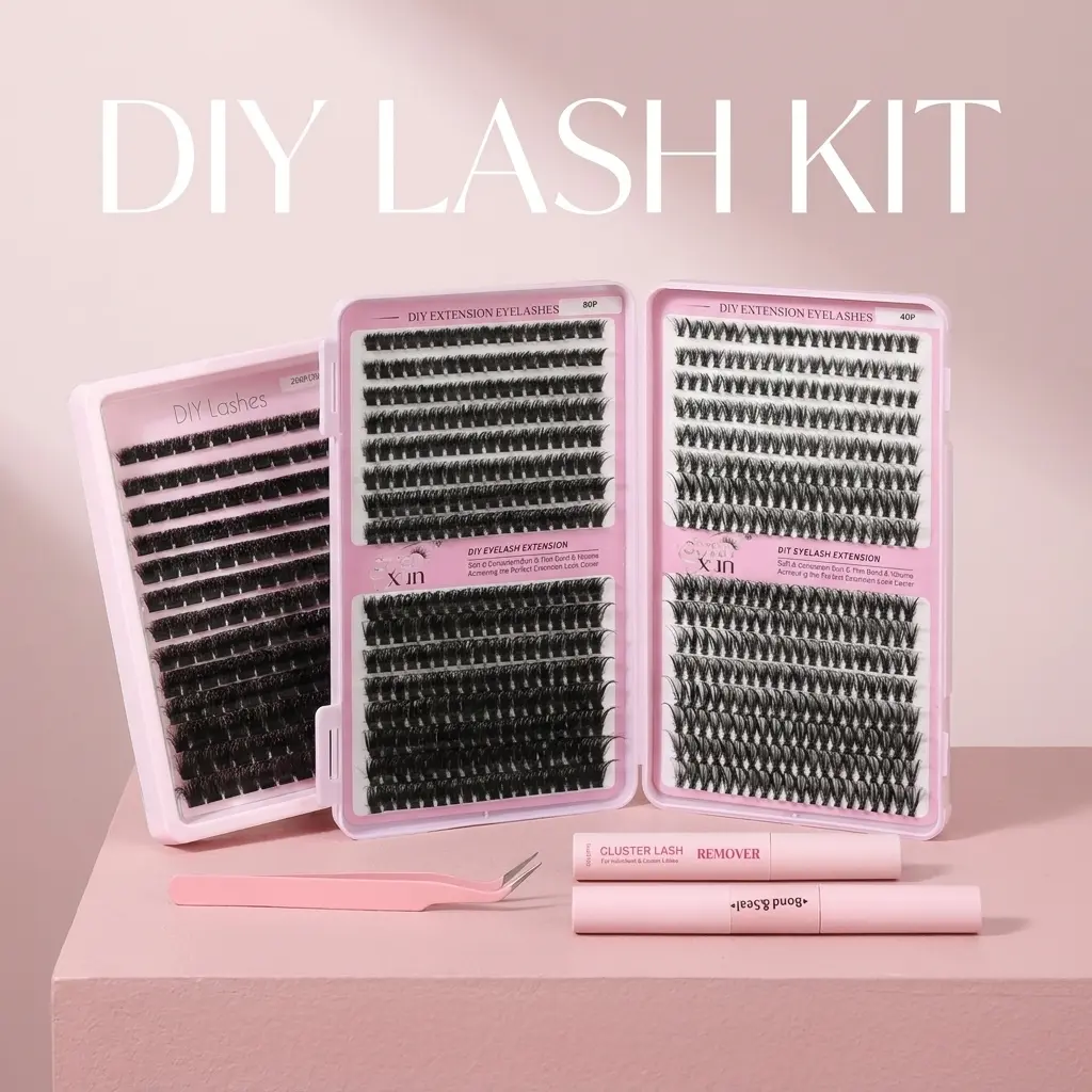 Buy One Get One Free Value Set DIY Eyelash Extension Kit Fluffy & Dramatic or Naturally Sparse Cluster Lashes 9.6-14.5mm Includes Two Sets of Glue and Tweezers