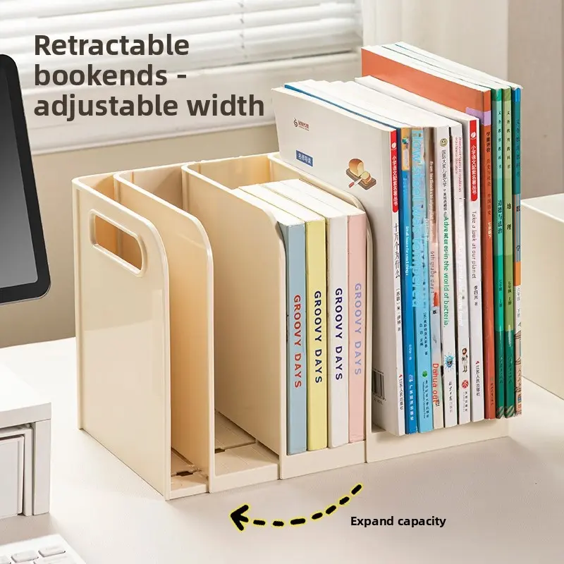 Retractable book stand for student desks, multifunctional storage rack for books and stationery, large desktop book holder with high aesthetic value
