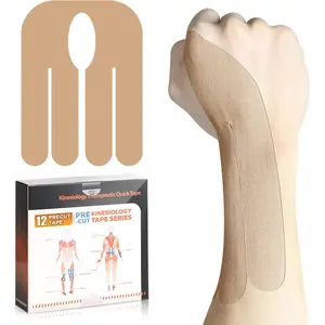 12 Count Kinesiology Tape for Thumb, Pre-Cut Waterproof Thumb Tape for Thumb Pain Relief Pre Cut, Original Cotton Athletic Tape, Durable Thumb Tape for Sports and Long-Lasting Support (Beige)