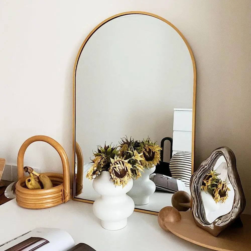 Littleox 24x36 Inch Gold Metal Framed Arched Bathrrom Mirror for Wall.(W2203134100)