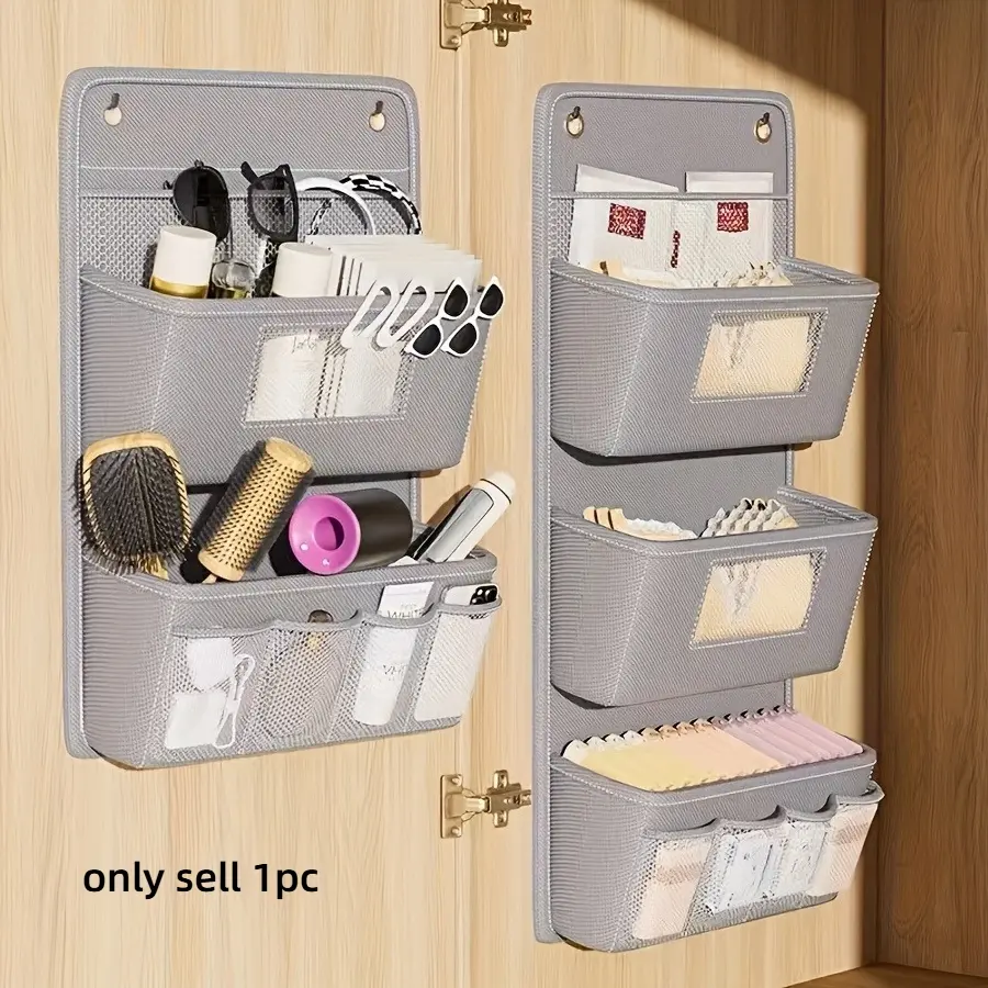 1 count Versatile Gray Wall-Mounted Storage Organizer-Multi-Compartment Fabric Hanging Bag with Viewing Window & Hooks for Office, Closet, Bathroom, Dorm | Ideal for Stationery, Socks,  Clothes Organizer Storage,Christmas gift，holiday gift