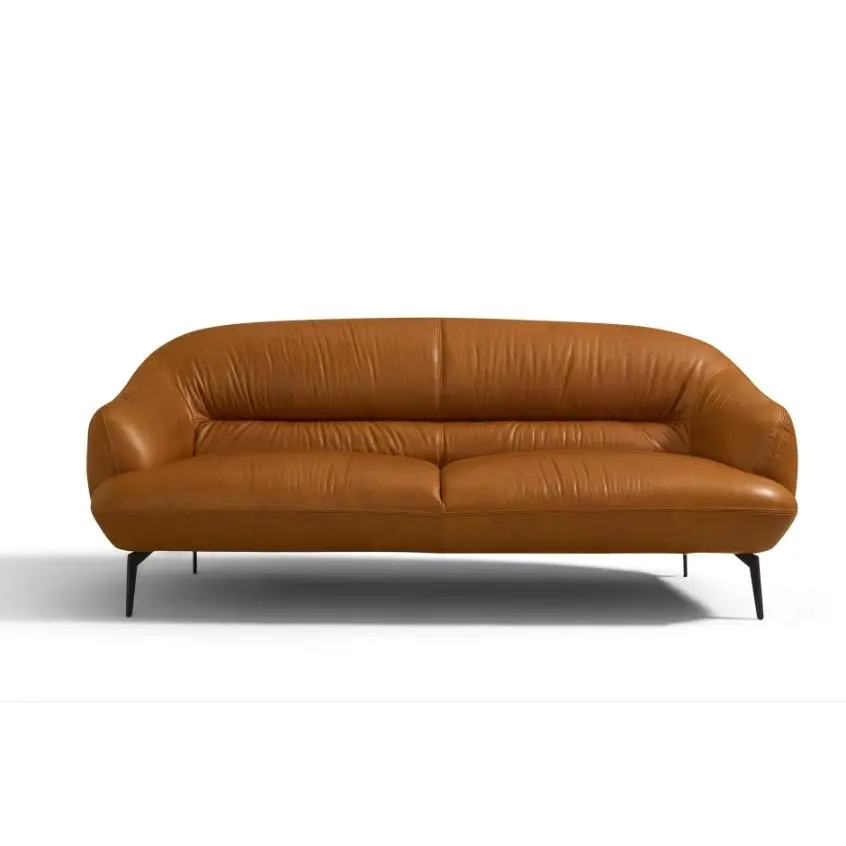 Nokaa upholstered Loveseat 66W Cognac Italian-Made 2-Seater Sofa with Metal Legs, Tight Back & Seat Cushion, Full Foam D28, 220lbs Capacity, No Storage, Floor Clearance 8", Single Box, Cognac Color, upholstered/Metal/Synthetic Wood