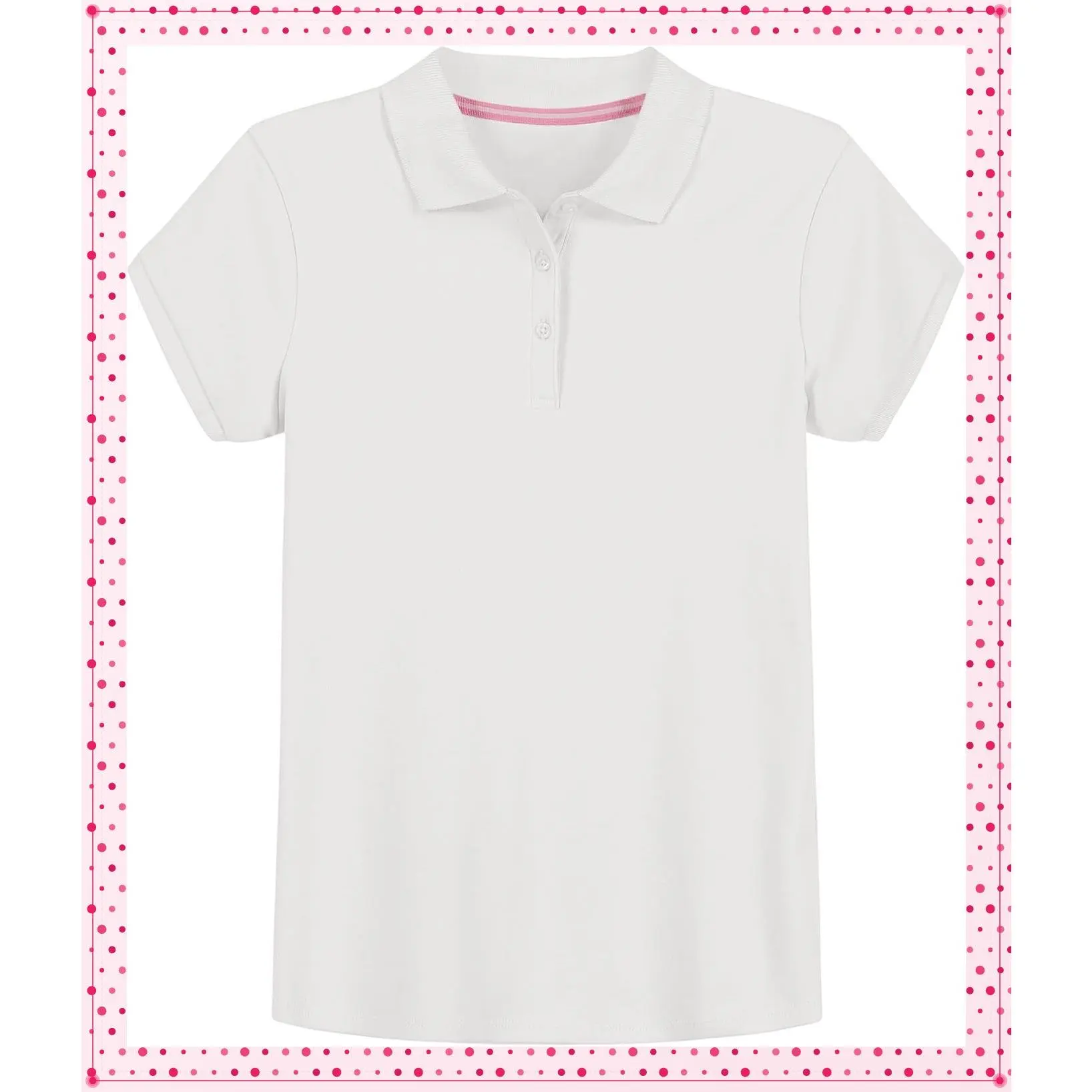 Girls' School Uniform Short Sleeve Polo Shirt, Button Closure, Comfortable & Soft Interlock FabricGift