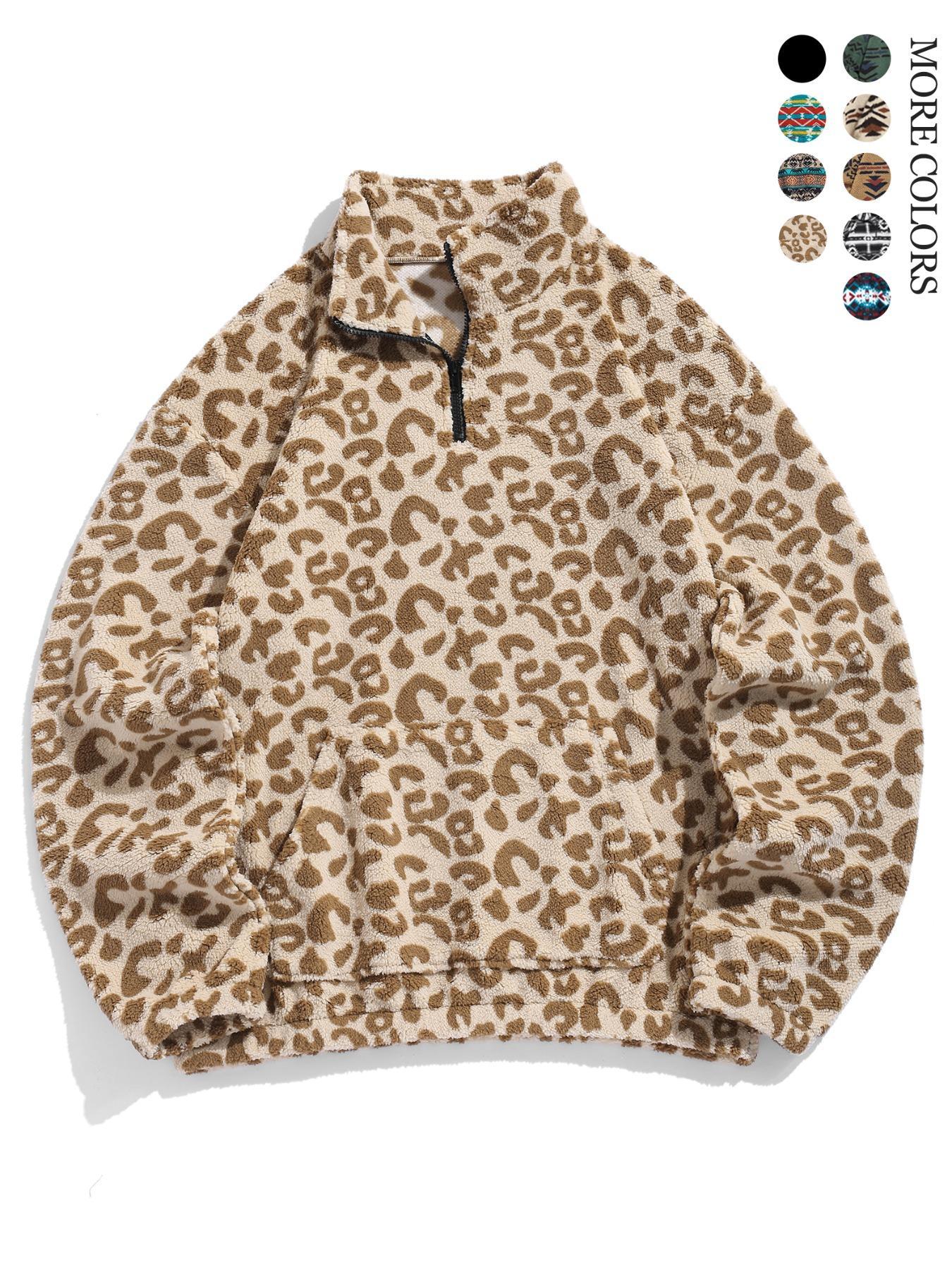 Men's Ethnic Pattern Drop Shoulder Zipper Sweatshirt, Regular Fit Casual Comfy Long Sleeve Stand Collar Pullover for Fall & Winter, Men's Clothes