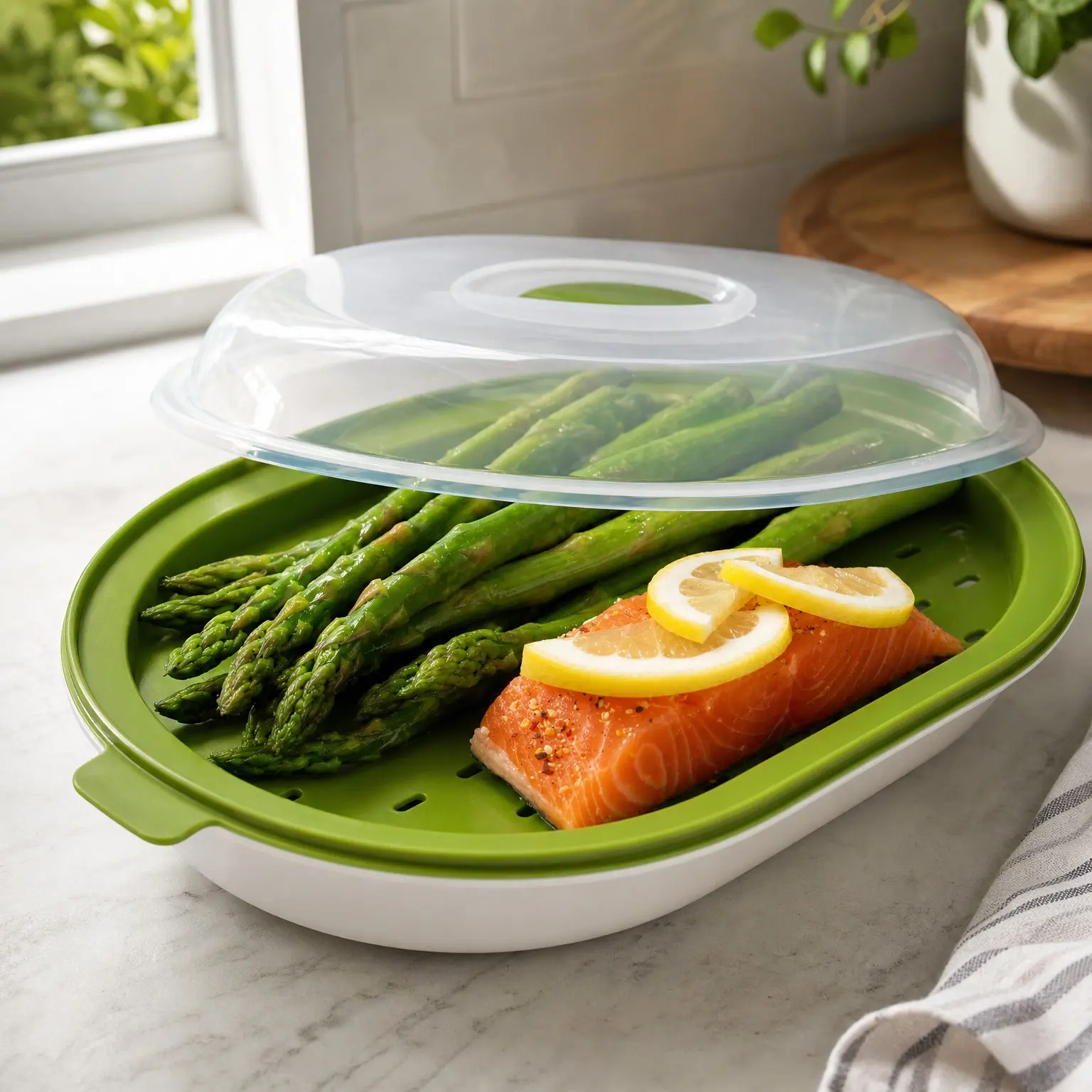 Everyday Microwave Food Steamer – Vegetable & Fish Cooker, Preserves Vitamins & Nutrients, Quick Dinner & Meals, Adjustable Steam Release Vent