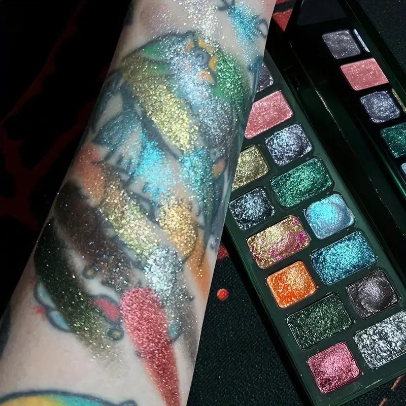 16 Colors Full Flash Pearl High Pigment Eyeshadow Palette,Green Multicolor Eyeshadow,Create A High Cold Deep Look, Carnival