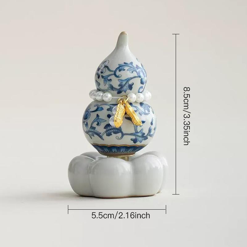 Chinese Style Blue and White Porcelain Fengshui Ornament Ru Kiln Ceramic Decoration for Home Office Desk Birthday Festival Gift Multiple Scenes Decor