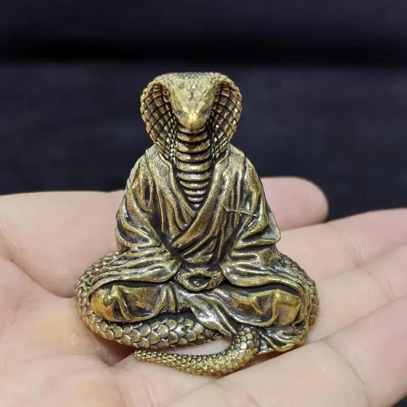 Handmade Meditation Snake God Statue, Brass Yoga Snake Sculpture, Mystical Zen Decor for Home Office Altar Tea Ceremony, Perfect Gift