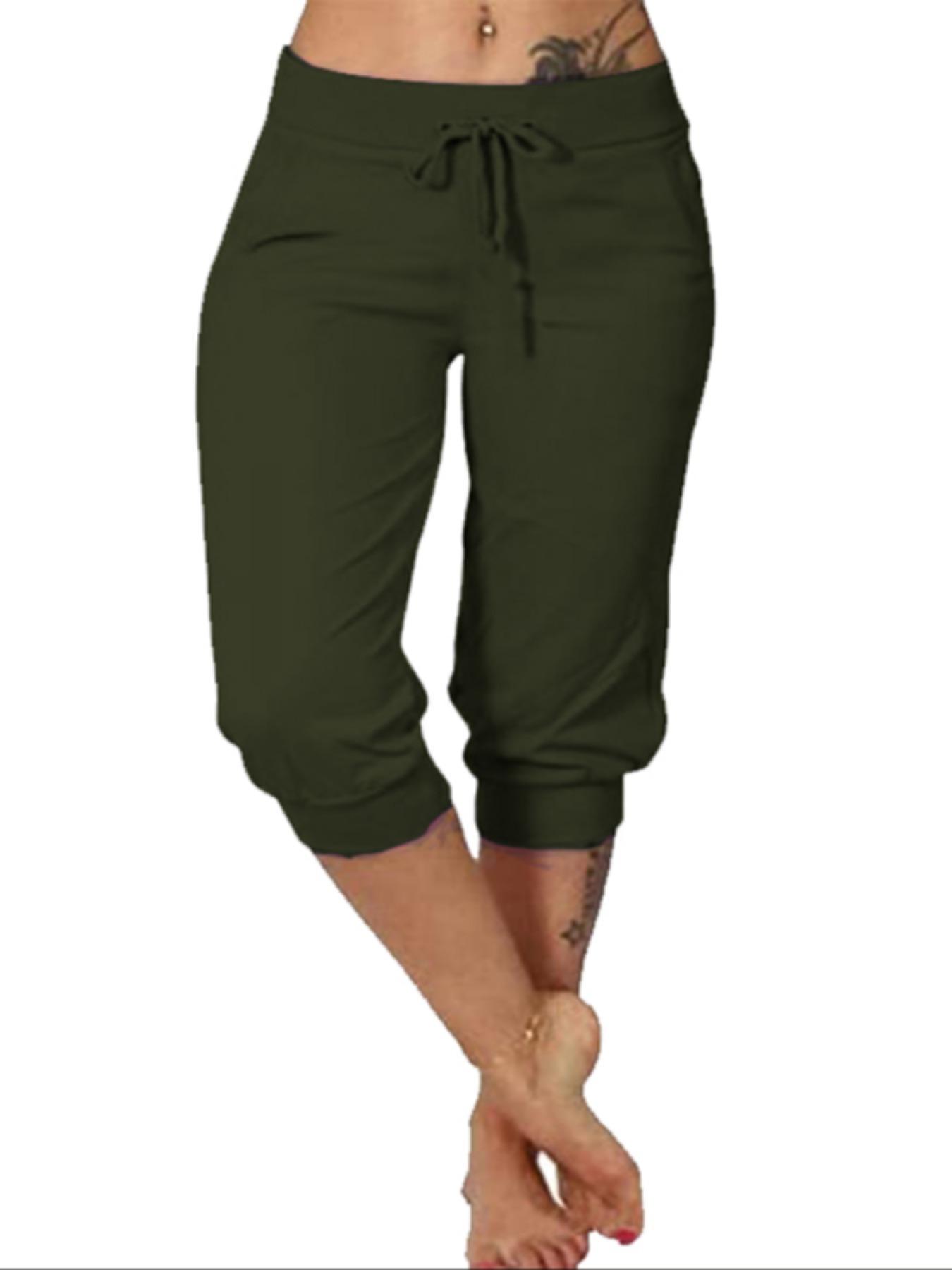 Women's Solid Color Capri Pants, Casual Comfy Pants for Summer, Fashion Women's Bottoms for Daily Wear Women's Solid Color Capri Pants, Casual Comfy Pants for Summer, Fashion Women's Bottoms for Daily Wear