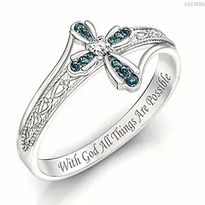 Creative Copper Rhinestone Cross Ring, Religious Faith Jewelry for Women
