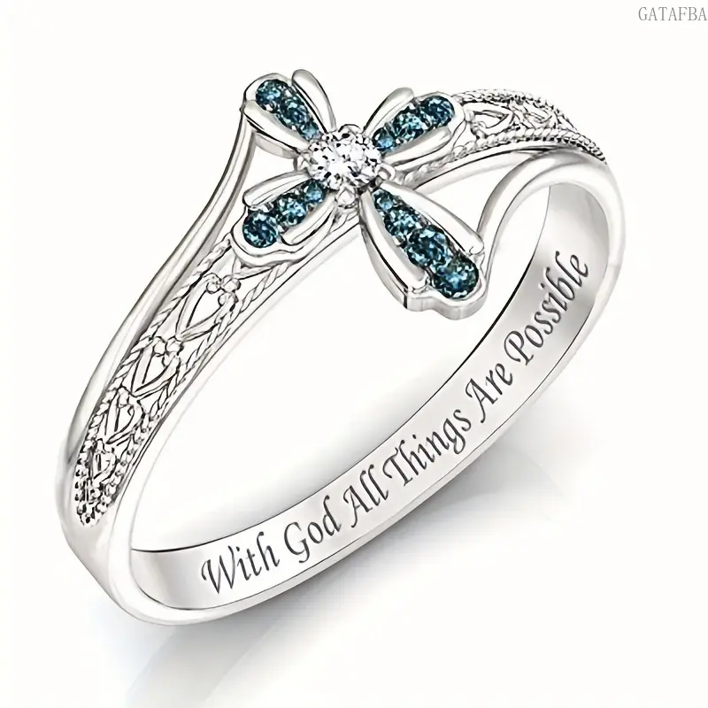 Creative Copper Rhinestone Cross Ring, Religious Faith Jewelry for Women