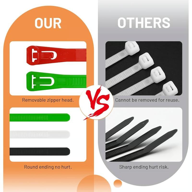 Reusable Zip Ties, 100pcs Colored Zip Tie Heavy Duty Outdoor Small Cable Ties, Releasable Tie Wraps, Wire Ties Removable for Cord Management (8 Inch)