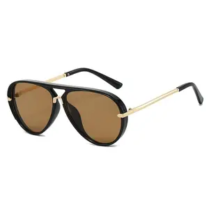 Y2K Aesthetic Unisex Sunglasses, Black Frame, Gold Metal Legs, UV400 Protection, Warm Brown Lenses, Sunglasses for Women, Womens Sunglasses