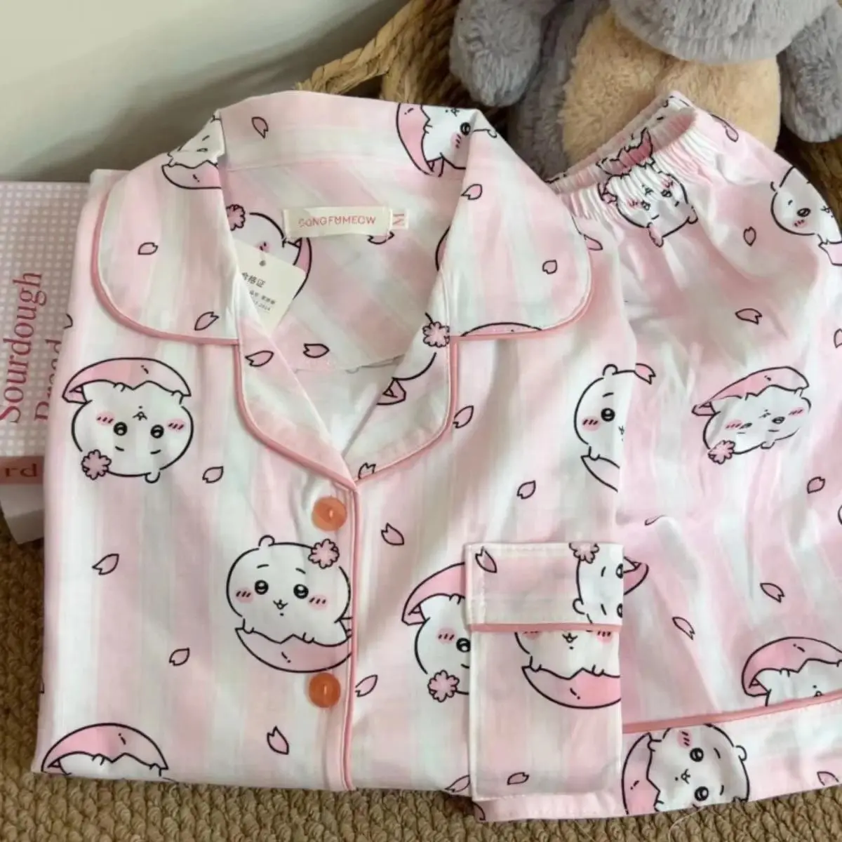 Chiikawa Women Summer Pajamas Set Hachiware Cute Cartoon Print Short Sleeve Shorts Student Leisure Loungewear Sleepwear Gift