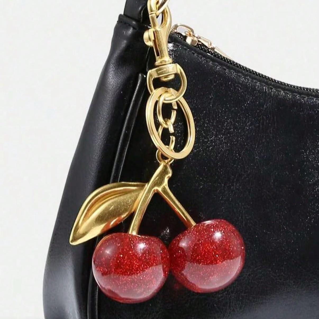 Novachic Women's Fall Outfits Handbag Floral Patterned Fabric Crossbody Bag Cute Pendant Decor Cherry Bags for Women Minimalist One Shoulder Bag, Zipper Closure, Retro Style, Underarm Bag, Suitable For Multiple Occasions