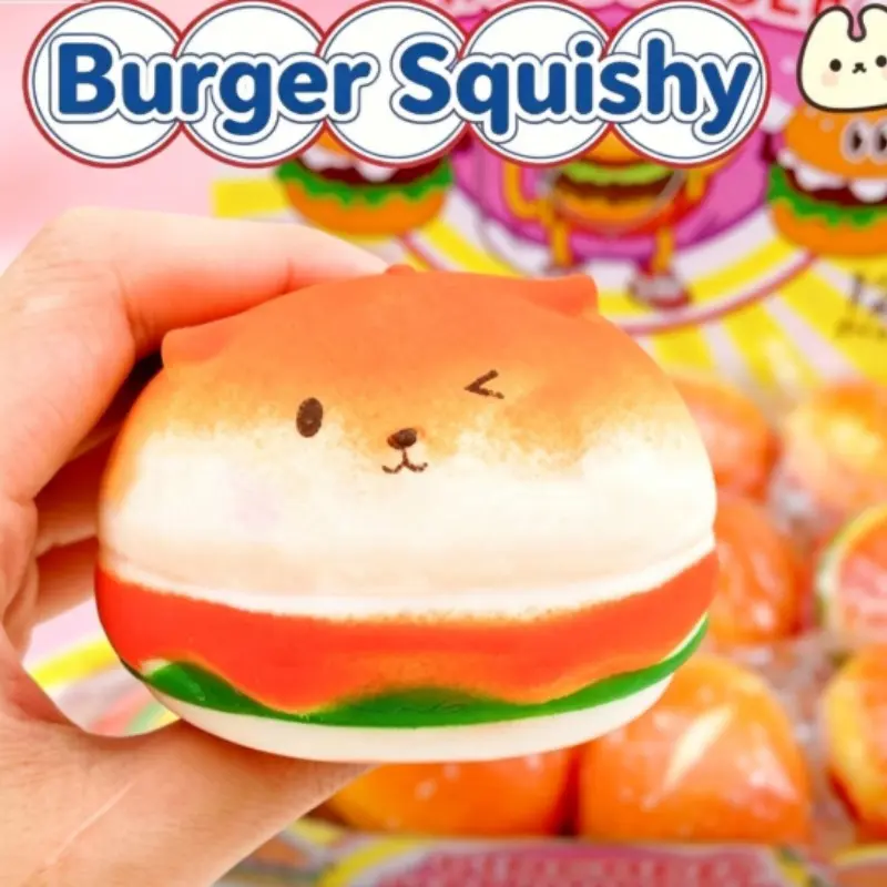 1pc Non-Edible Trendy Burger Stress Relief Toy, Realistic Food Plaything, Office Desk Decor, Pressure Release Doll, Fun Squeeze Toy