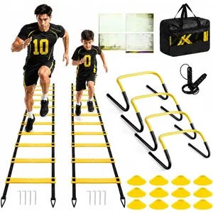 2 Pack Agility Ladder, Soccer Speed Training Equipment Set with Total 26 ft Agility Ladder, 12 Cones, 4 Adjustable Hurdles, Jump Rope, for Soccer, Basketball, Football, Kids, Youth, Adults